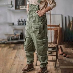 Loose Casual Men's Straight Overalls American Retro Green Khaki